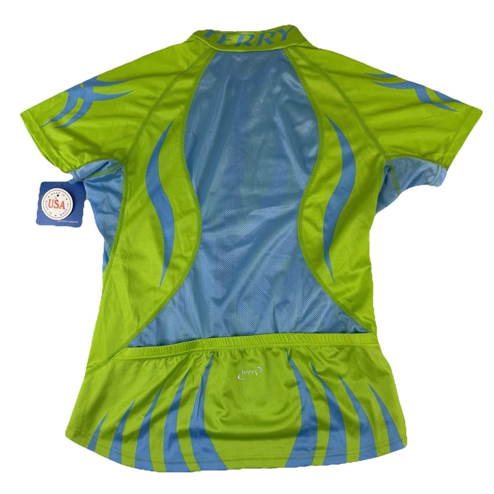 Terry Womens Lime Green & Blue Short Sleeve Cycling Jersey - Picture 7 of 10